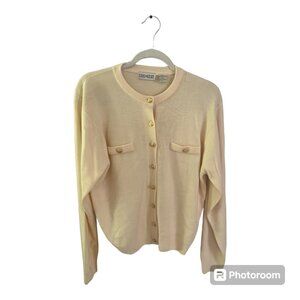 Vintage Kerri & Kelsey Beige Cardigan Long Sleeve Sweater Soft Acrylic Size Larg